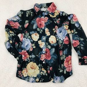 Vintage Sheer Floral Button Down Blouse